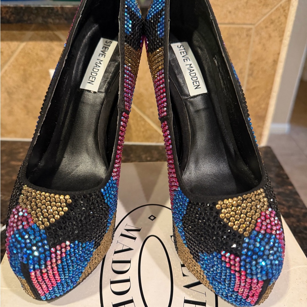 Steve Madden Black and Multicolor Rhinestone Heels - Picture 2 of 5